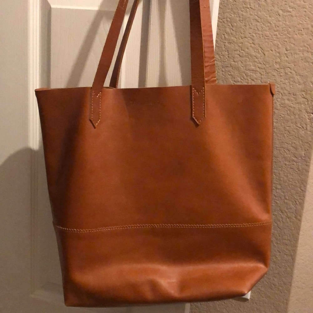Brown leather tote bag